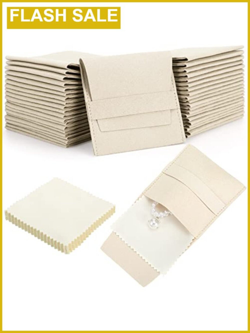 120 Pcs Microfiber Jewelry Pouches with Cleaning Cloths for Storage